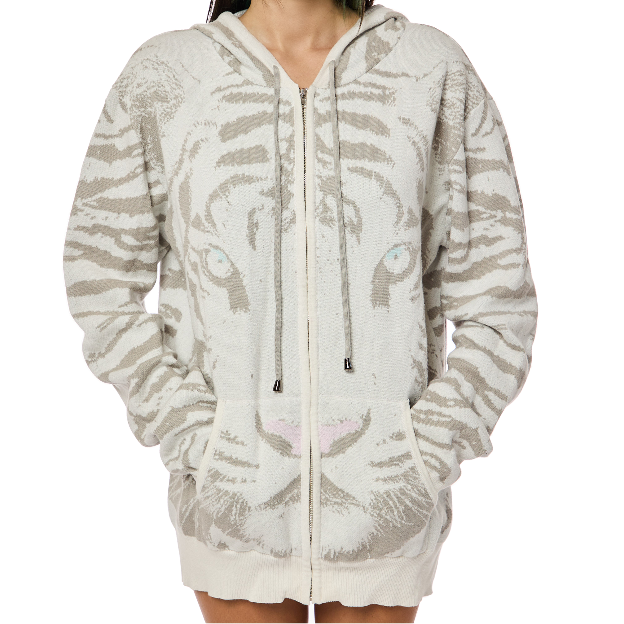 White Tiger Knit Hoodie