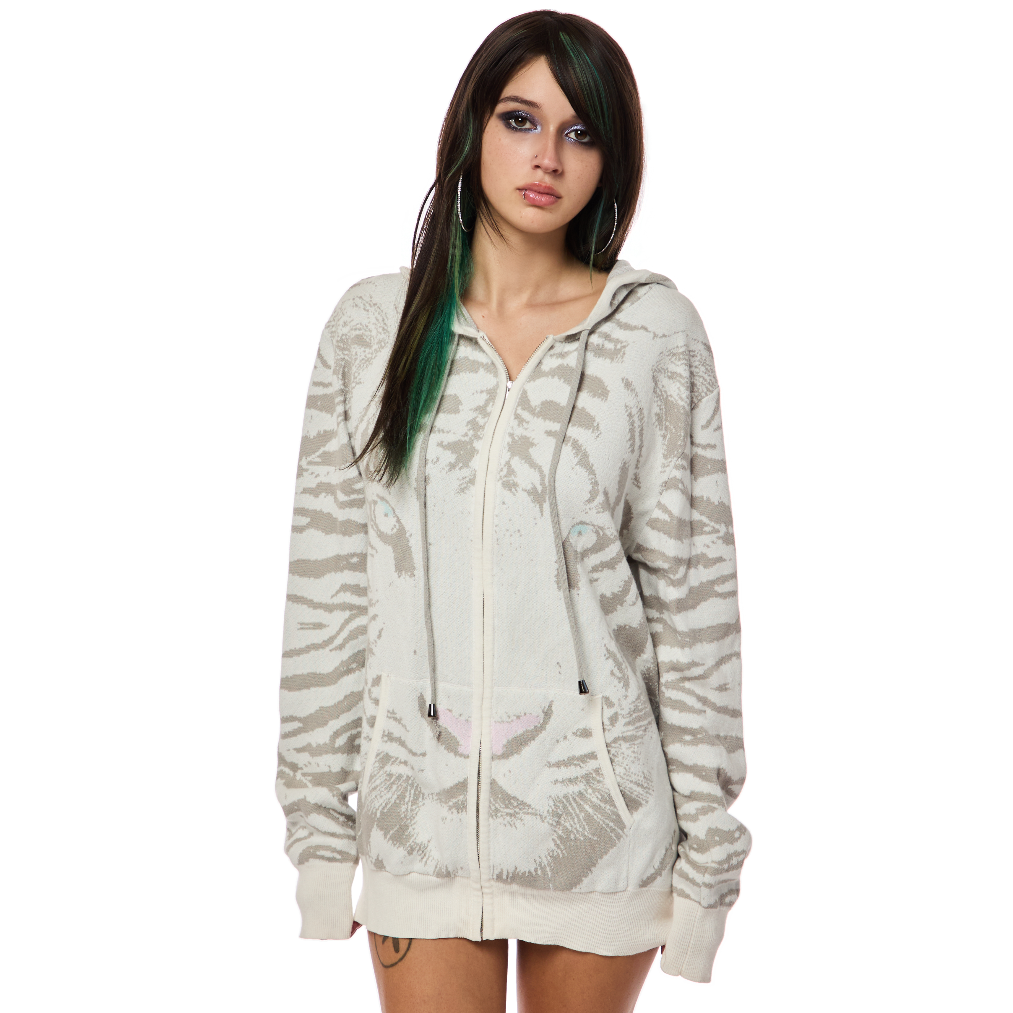 White Tiger Knit Hoodie